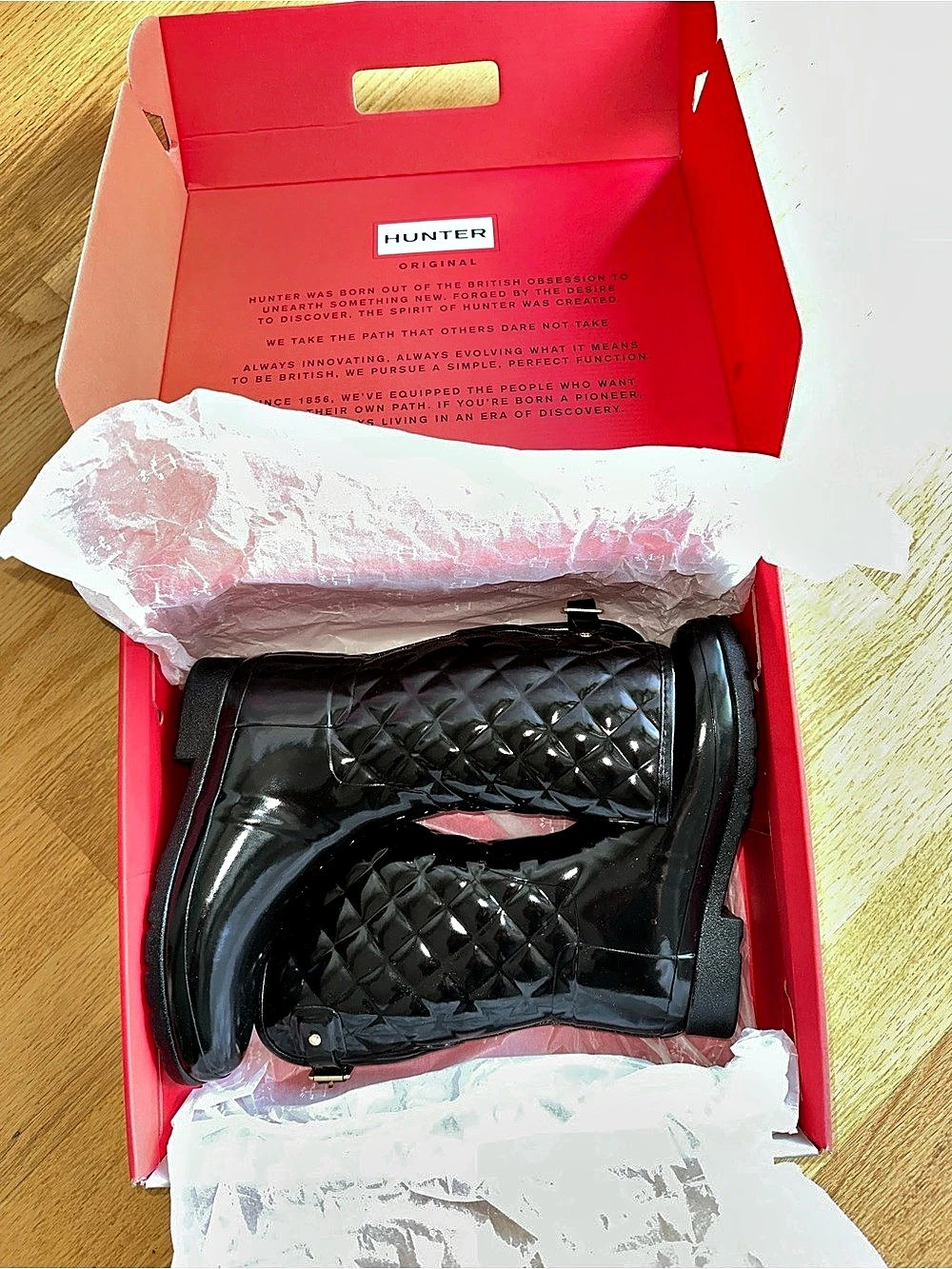 Hunter Refined Quilted Gloss Tall Rain Boots Black US 9 - Picture 5 of 7
